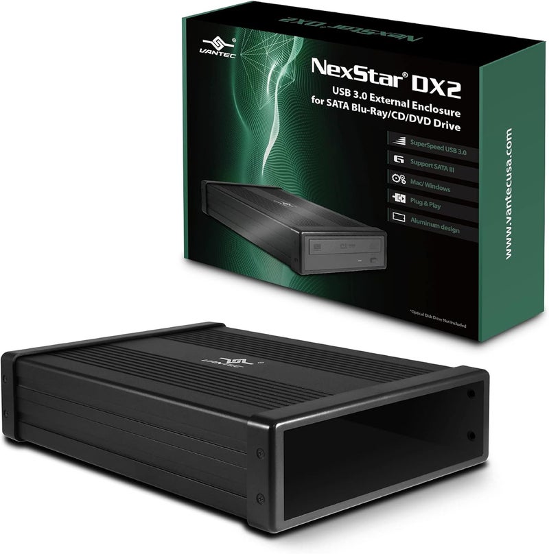 Vantec NexStar DX2 USB 3.0 External Enclosure, Design for 5.25" Blu-Ray/CD/DVD SATA Drive, 2nd Gen DX, Aluminum Alloy, fit Any Depth Optical Drive, TAA Compliant, USB Hot swappable (NST-540S3-BK) - Image 1